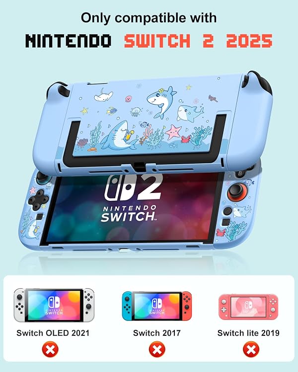 Gurgitat Dockable Case for Nintendo Switch 2 - Cute Cool Cartoon Design Soft TPU Grip Cover for Joy-Con Blue Shark PC for Switch 2 Protective Case 2025 for Boys Teens Girls by Gurgitat - Image 2