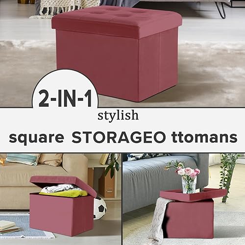 Miniatura 36 de LINMAGCO Taburete otomano plegable con bolsillo lateral, moderno, corto, sofá, tela de lino, 17 x 13 x 13 x 13 (color azul niebla) azul (Fog