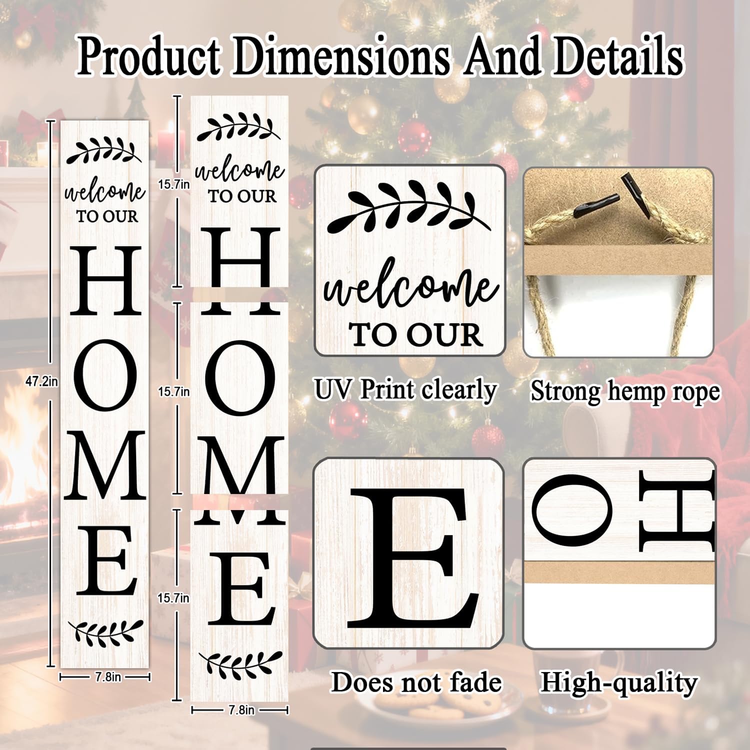 Welcome Sign for Front Porch, 47" Large Wooden Welcome to Our Home Sign Door Hanging Standing Plaque, Farmhouse Vertical Outdoor Porch Decorations for Yard Patio Entrance (White)