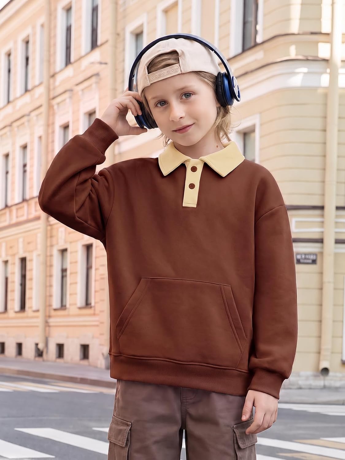 Haloumoning Boys Collared Polo Sweatshirt Fleece Long Sleeve Pullover Tops