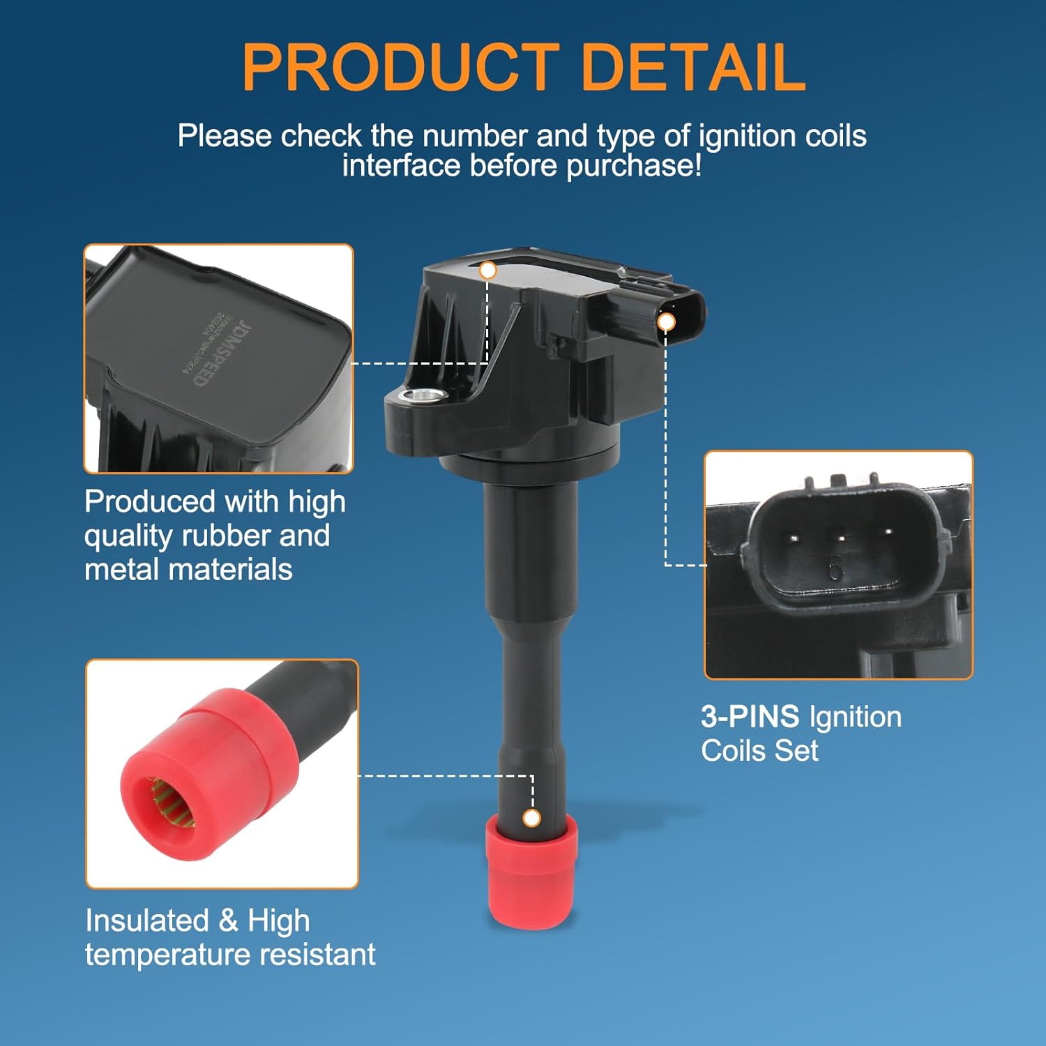 DICMIC Set of 4 Ignition Coil Pack Compatible with 2003-2010 Honda Civic Hybrid L4 1.3L Replace# UF374, 30521PWA003, 30521PWAS01