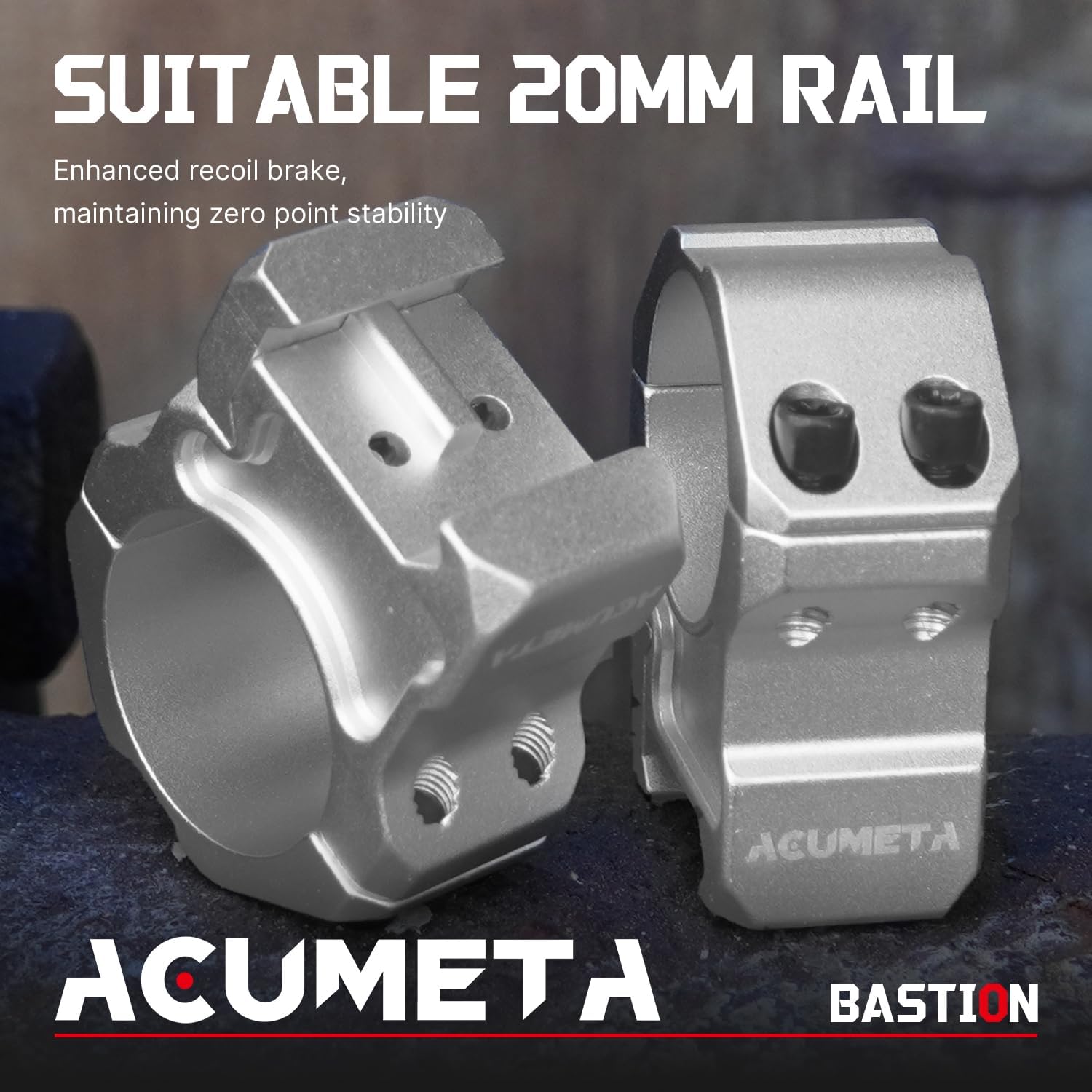 ACUMETA Bastion Scope Rings, 25.4mm Tube Scope Rings with 1.0" Center Height for 20mm Rail for Outdoor Sports