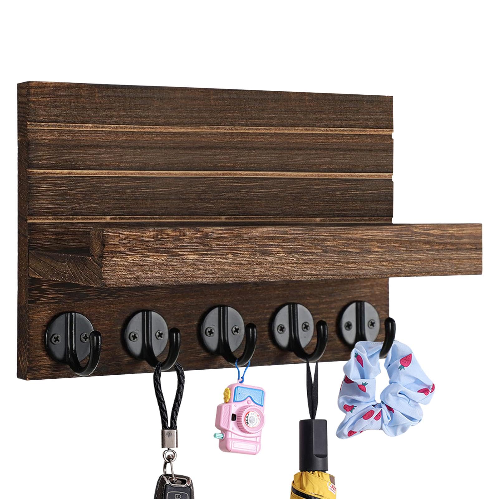 Porte-clés pour mur et trieur de courrier en bois rustique pour l'organisation de l'entrée