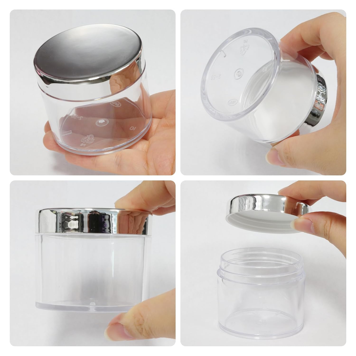 Beauticom 60 Grams/60 ML (2 Oz) Round Clear Leak Proof Plastic Container Jars with SILVER Lids for Travel Storage Makeup Cosmetic Lotion Scrubs Creams Oils Salves Ointments (36 Pieces)