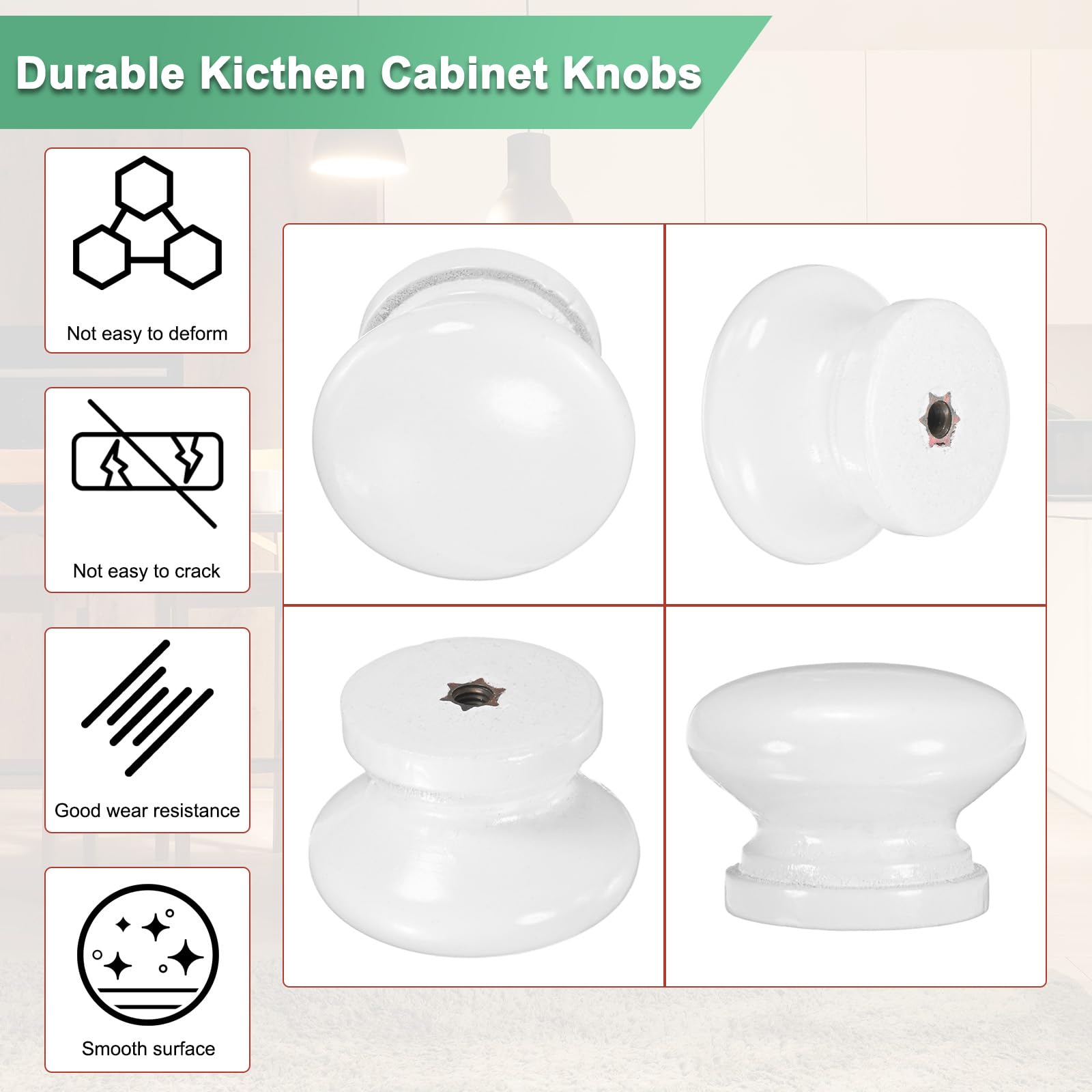 M METERXITY 6-Pack Kicthen Cabinet Knobs, 1-3/8 in(35mm) Solid Wood Round Drawer Pull Handle for Dresser/Office/Cupboard - Image 2
