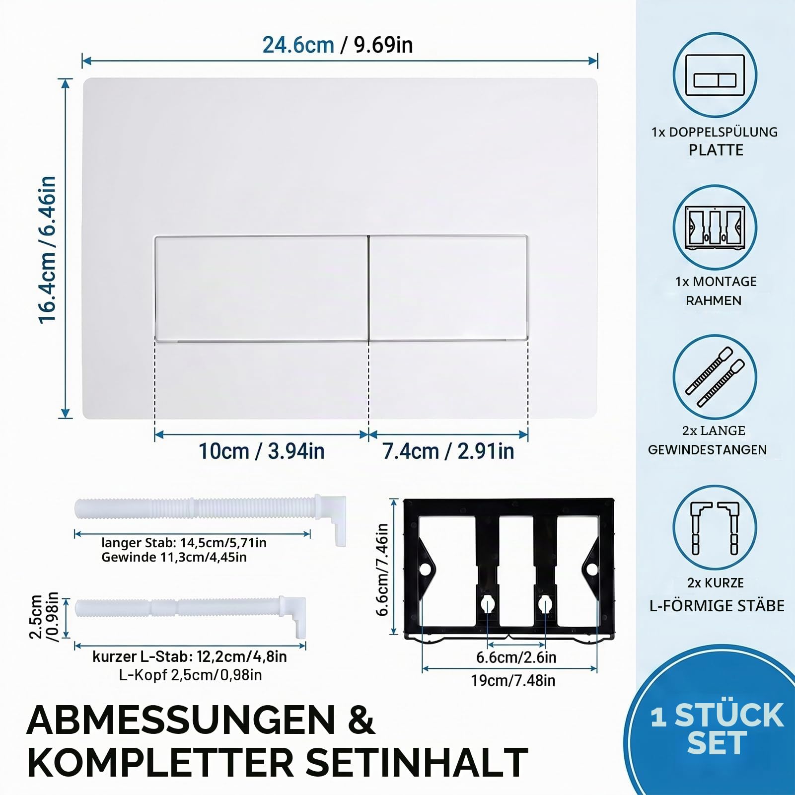 Wc Drückerplatte,Drückerplatte Wc,Betätigungsplatte Wc,2-Mengenspülung Ersatzplatt,Kompatibel Mit GEBERIT SIGMA01 UP300/320 Ersatzplatte 115.770.11.5,Mit Spülhebel-Set Und Einbaurahmen (Weiß)