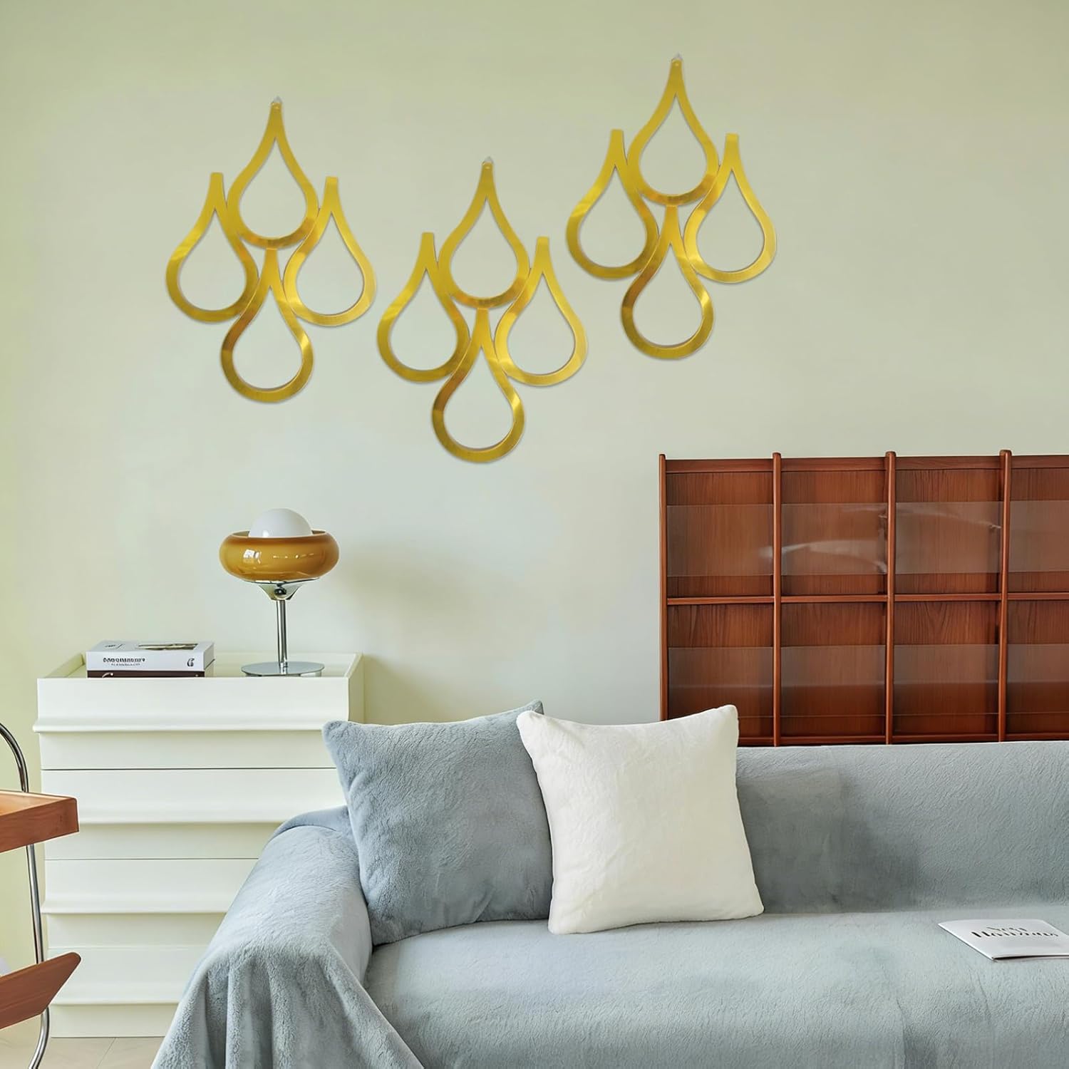3 Pcs Teardrop Wall Mirror Hanging Gold Wall Mounted Decorative Accent Mirror for Home Bedroom Living Room Bathroom(15.7 x 11 Inch)