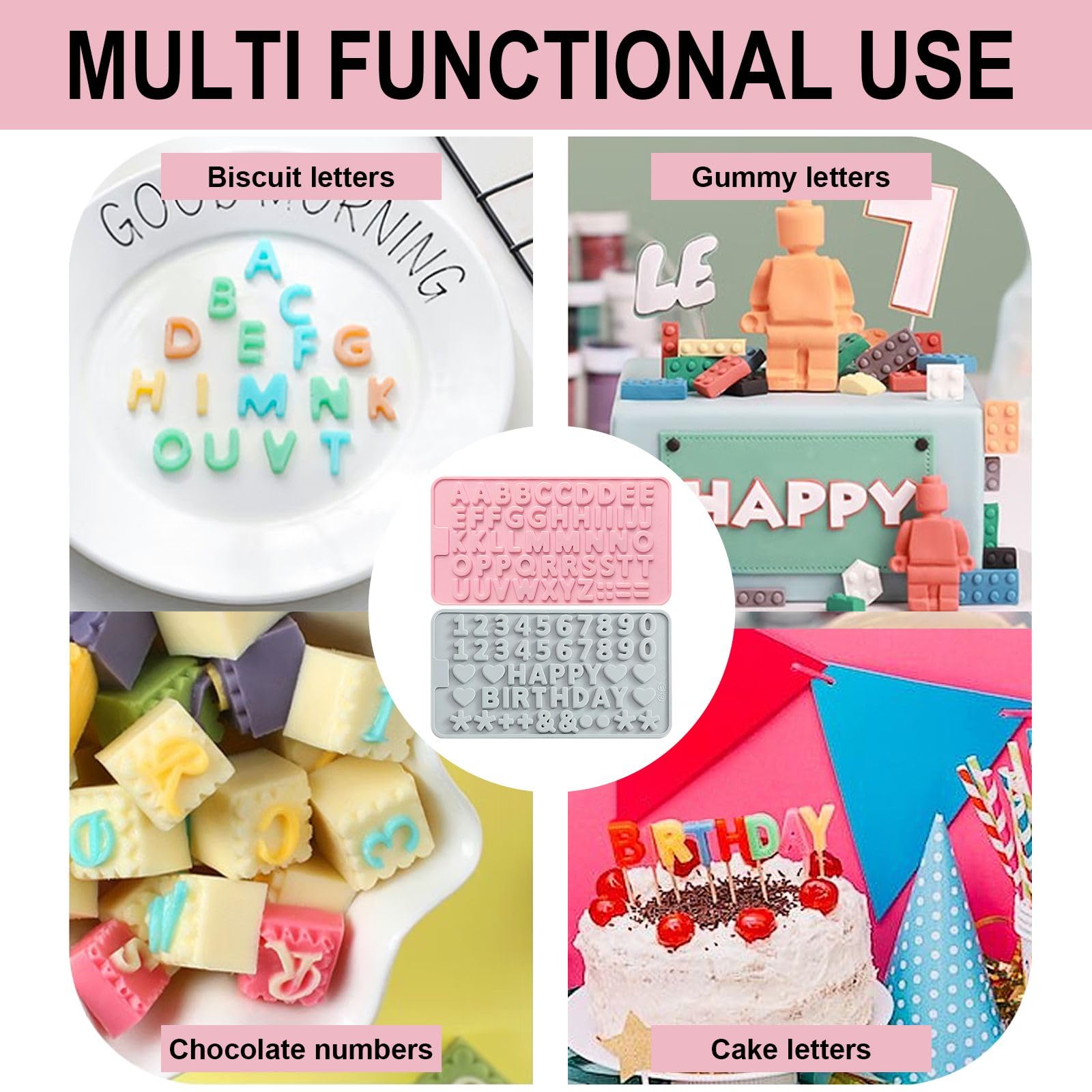 Moule à Gâteau Antiadhésif En Silicone Avec Motif De Lettres De L'alphabet Et Chiffres Pour Fondant Et Chocolat, Gris | Leroy Merlin