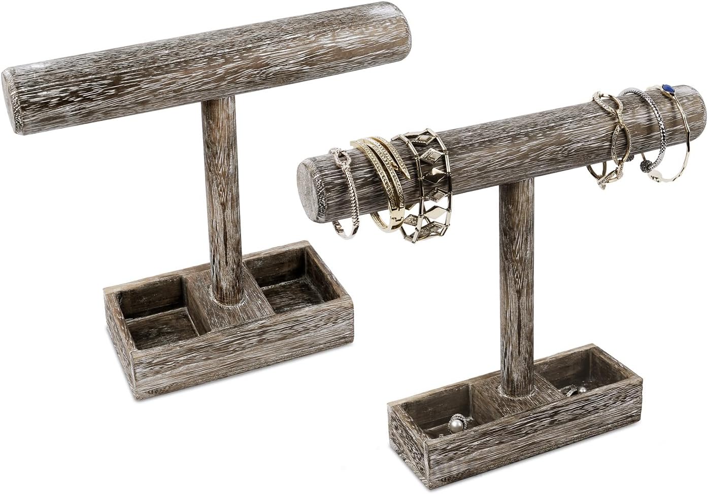MOOCA 2Pcs Set Bracelet Bangle Holder, Table Top Necklace Wooden Jewelry Display Stand Storage Tray for Home Organization, 11 3/4" W x 2 3/4" D x 9 3/4" H, Coffee