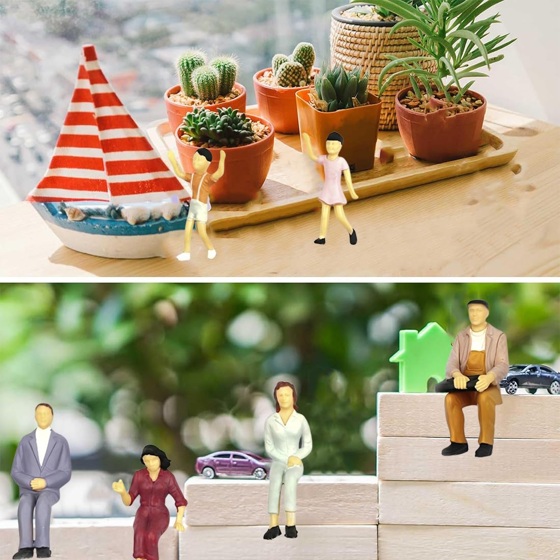 10 pezzi Figurine di Persone in Miniatura in Scala 1:25, Piccole Figure Dipinte Colorate Figurine de Miniature di Plastica, Figure di Persone Dipinte in Piedi e Sedute per Scene in Miniatura