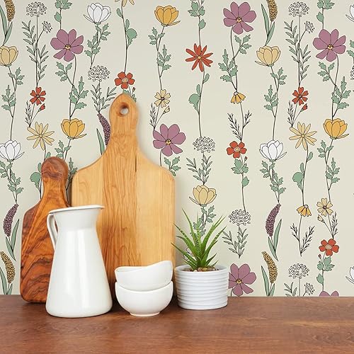 Flipside Papel tapiz extraíble floral para despegar y pegar, cada rollo mide 18 pies de largo x 18 pulgadas de ancho, seguro para paredes, fácil de disponible en Yaxa Peru