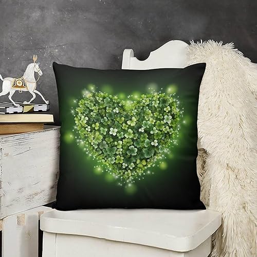HighonHi Cojines Decorativos para Sala - Fundas de almohada de corazón con trébol verde para el día de San Patricio y primavera, cuadradas, suaves,