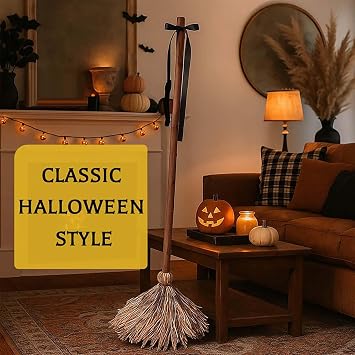 Floating Witch Broom - 43.5 Inches Tall Animated Haunted Dancing Broomstick with Motion & Touch Activated, Spooky Sounds and Light Up for Halloween Party Indoor Home Floor Decor (A)