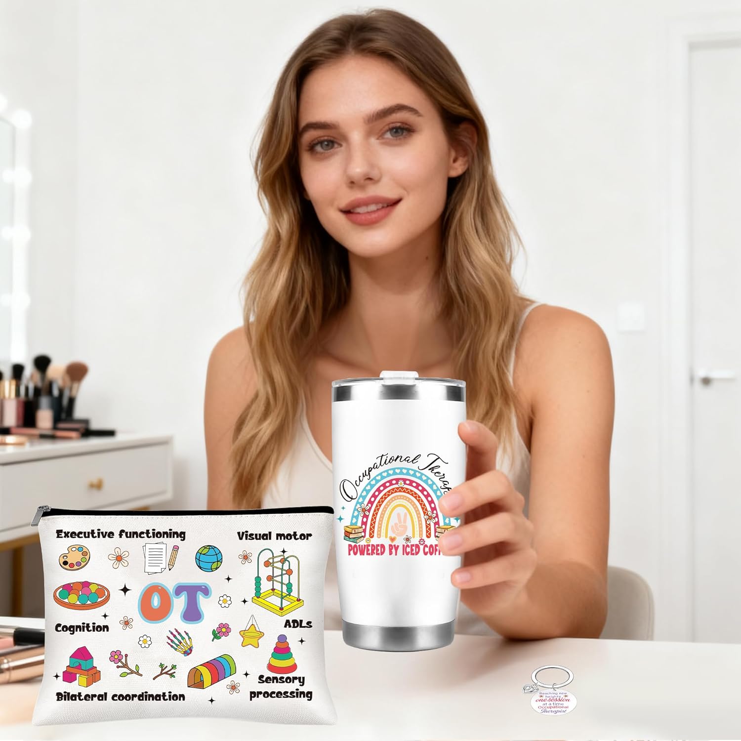 Occupational Therapy Gifts for Women Girls, Boho Occupational Therapy Tumbler, Makeup Bag and Keychains, Therapist Christmas Birthday Graduation Thank You Appreciation Gifts for Her - Image 8
