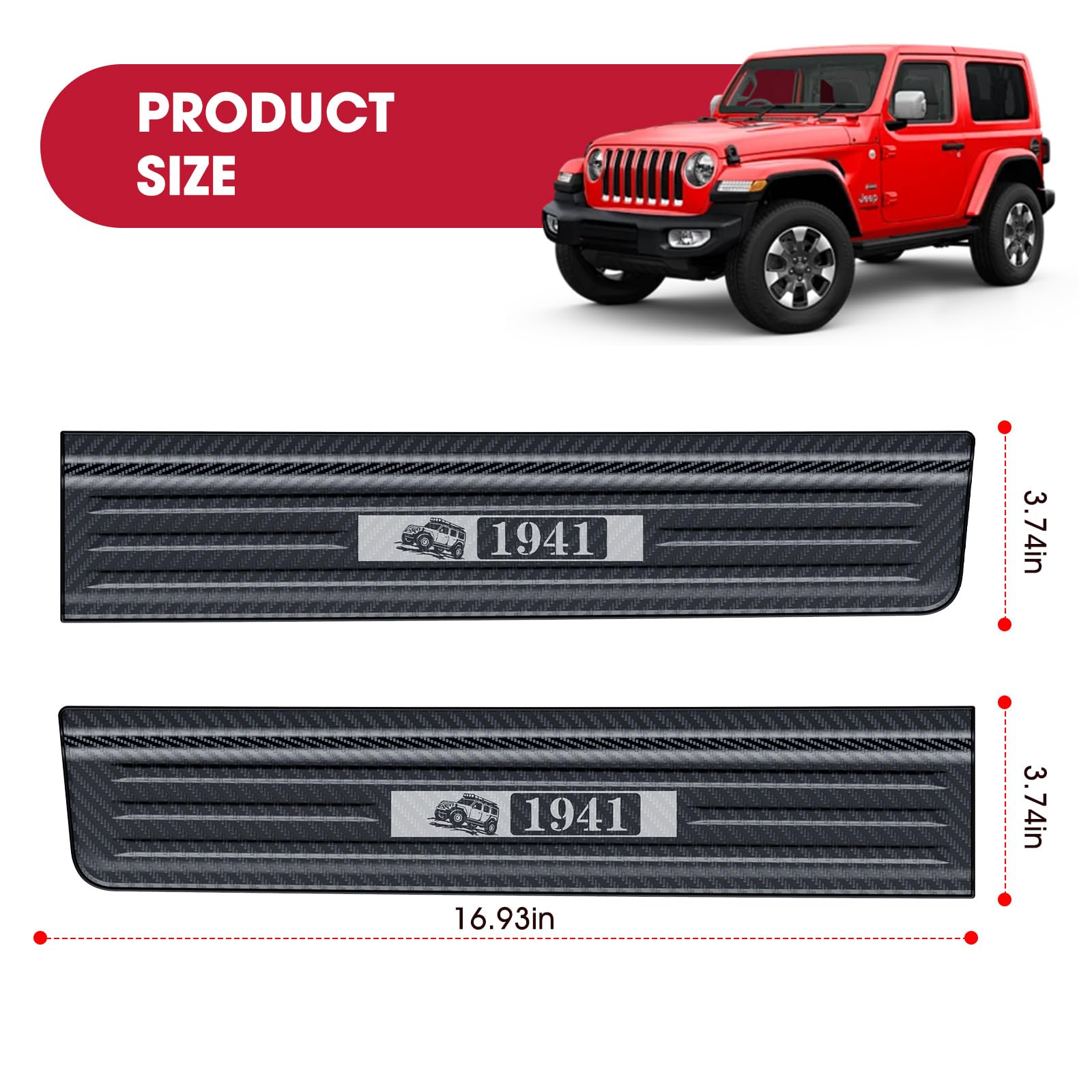 Door Sill Guards for Gladiator JT 2020-2025 & Jeep Wrangler 2018-2025 JL JLU 304 Stainless Steel Front and Rear Door Car Pedal Kick Protection Door Sill Protector | Carbon Fiber, 2 Door