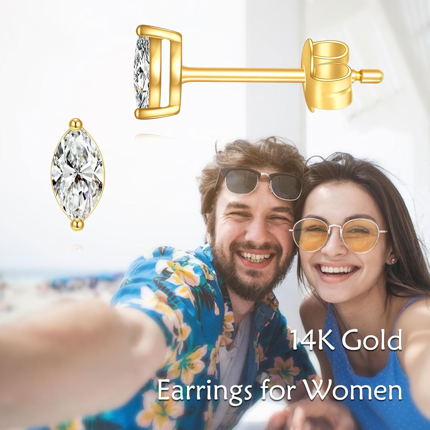 KECHO 14K Gold Marquise Earrings Real Gold Marquise Jewelry Birthday Gifts for Women Wife Mom