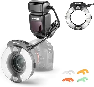 NEEWER RF1-S Marco Ring Flash Light Compatible with Sony Camera, 76Ws GN15 5600K TTL Lighting, 1-1/128 Output Front/Rear Curtain Sync Color Gels Lens Adapter Rings for Macro Photography Studio Photo