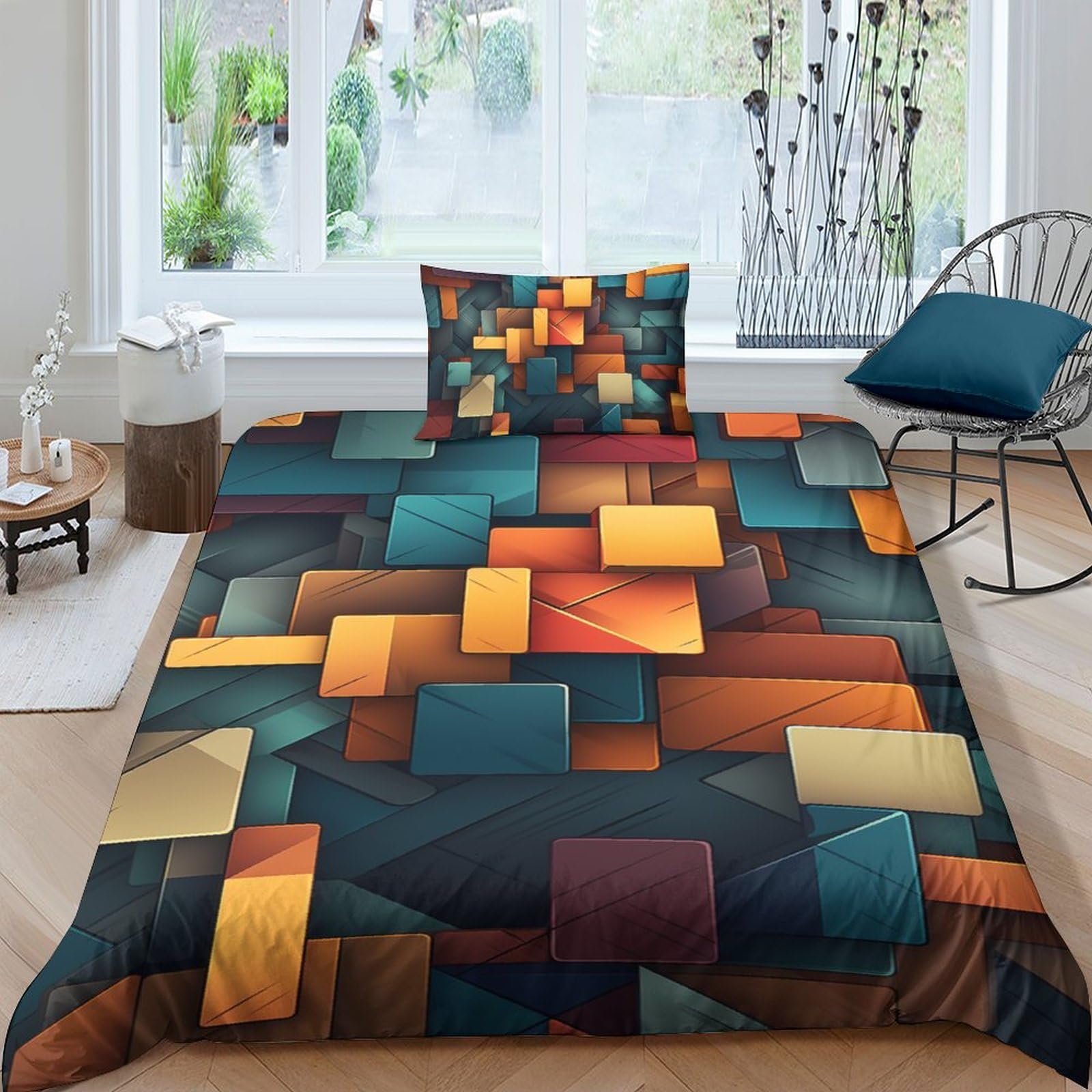 Parure housse de couette hypoallergénique 3D géométrique anti-acarien lit single