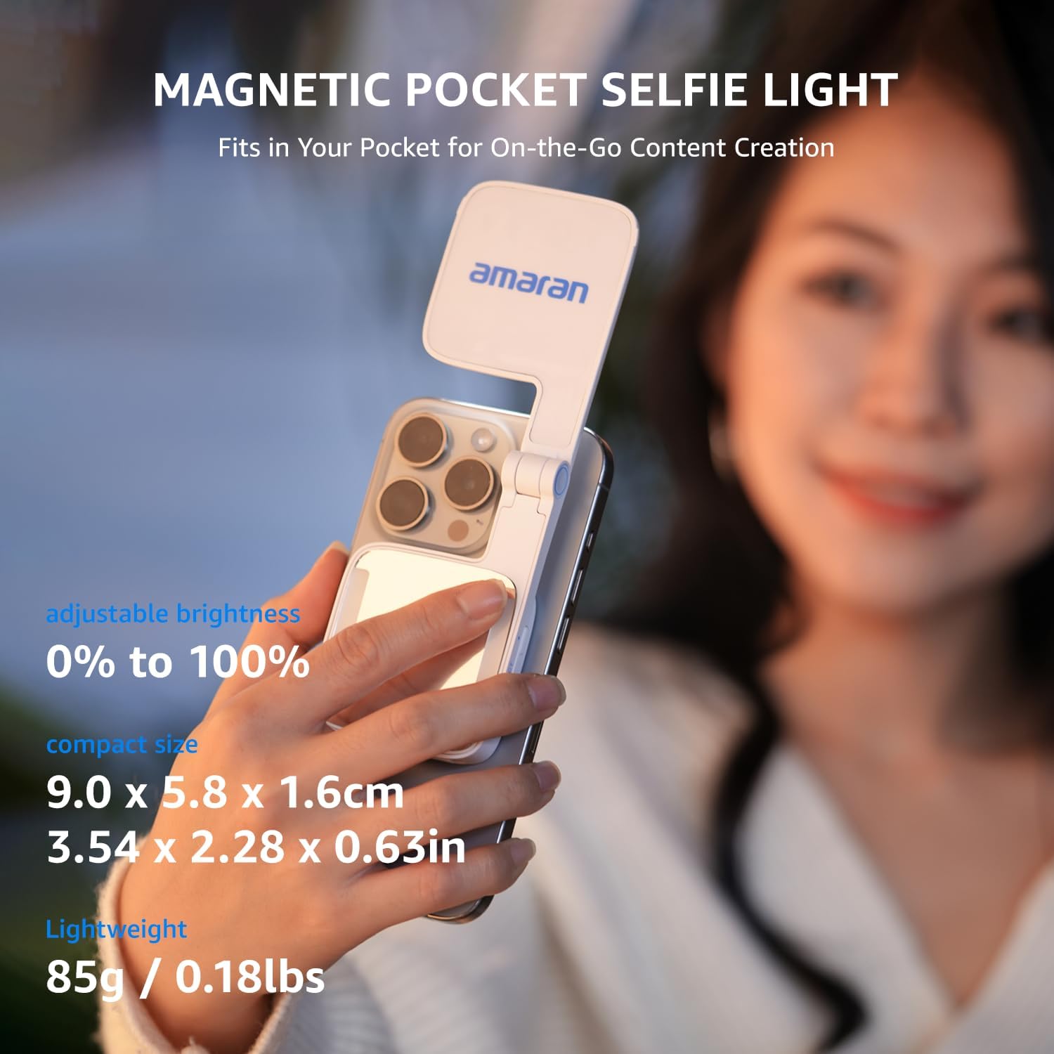 amaran Go Compatible with MagSafe Mini Phone Light,Rechargeable Portable Mirror LED Phone Light for Selfie,Makeup,Video Conference,TikTok,Compatible with iPhone&Android (Charcoal)