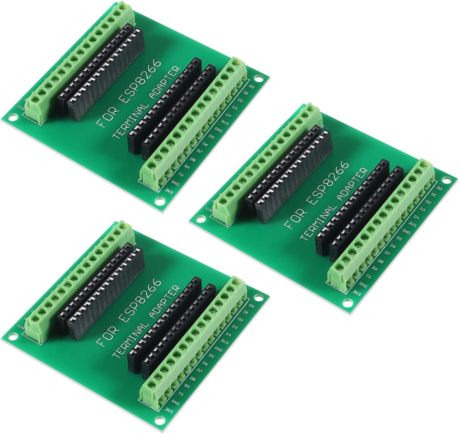 3Pcs ESP8266 Breakout Board GPIO 1 into 2 Terminal Screw Board Compatible with ESP8266 ESP-12E Block PCB Microcontroller Development Board