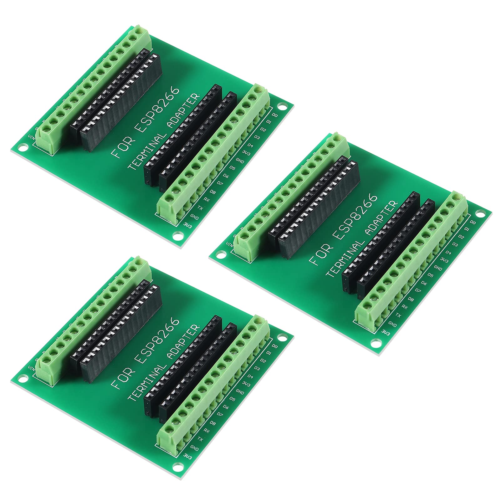 Shutao 3Pcs ESP8266 Breakout Board GPIO 1 into 2 Terminal Screw Board Compatible with ESP8266 ESP-12E Block PCB Microcontroller Development Board