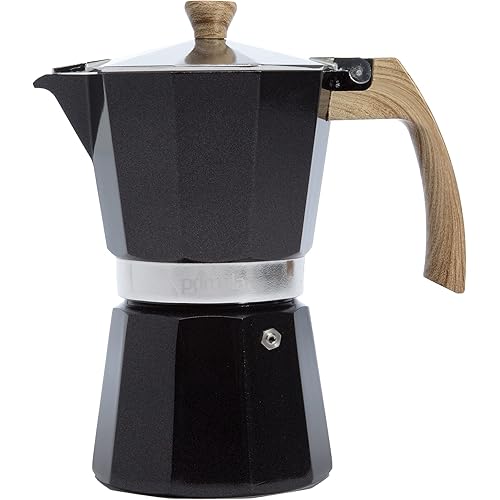 Primula Aluminum Stove Top Espresso Maker, Percolator Pot for Moka, Cuban Coffee, Cappuccino, Latte and More, Perfect for Camping, 6 Cup, Black