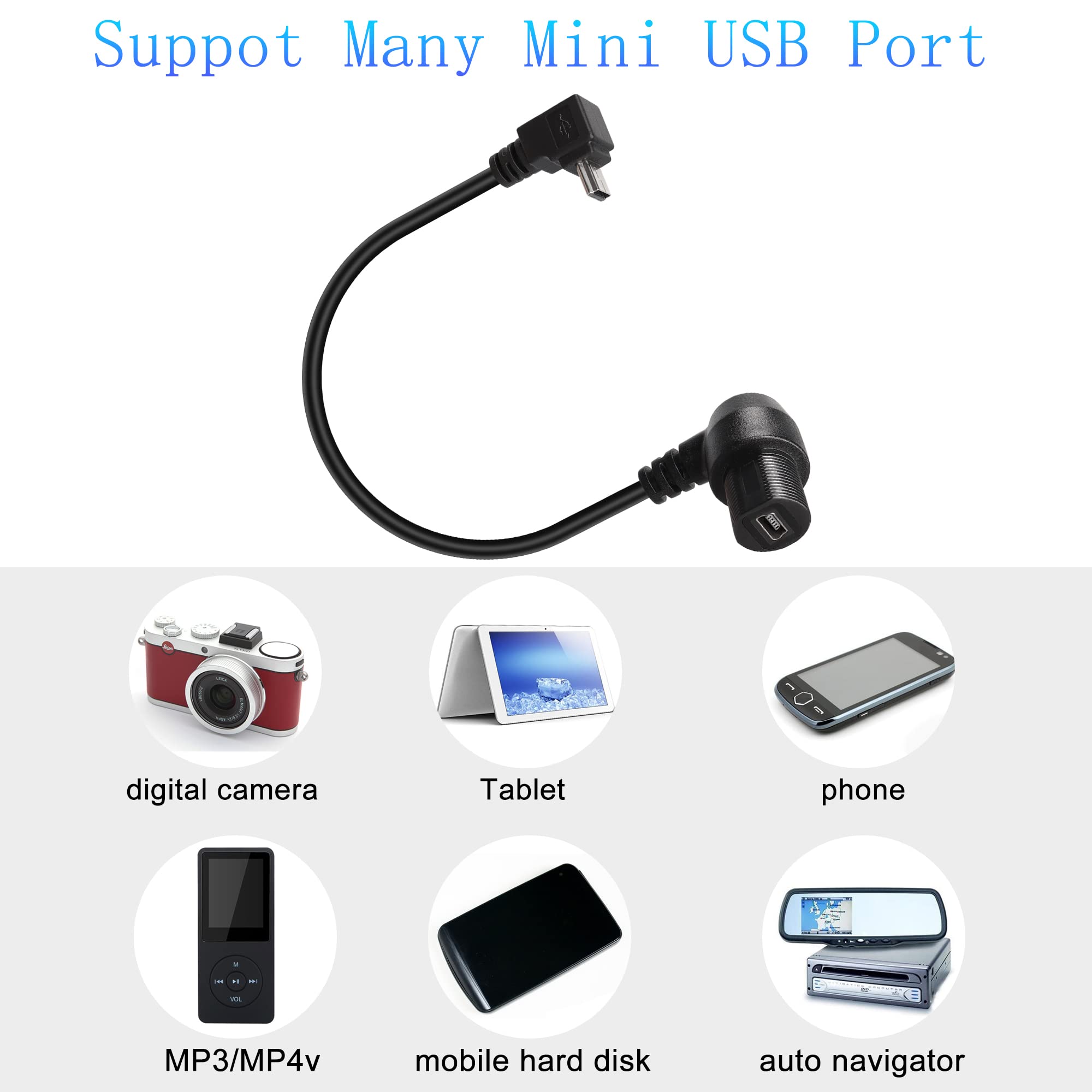Cavo Prolunga Mini USB Maschio-femmina Con Connettore A 90° Per Montaggio A Pannello, Impermeabile, Filettatura M15x1, 28cm - 2