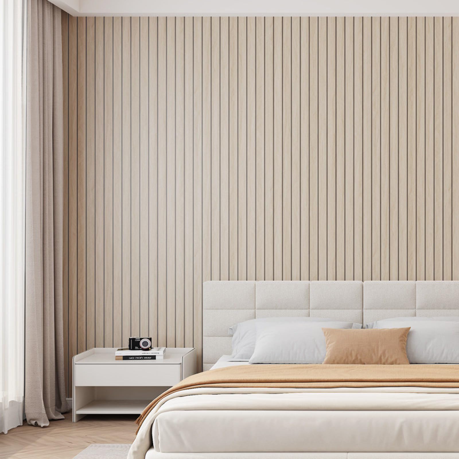 Papier peint autocollant mural beige pour salon et relooking de meuble cuisine de style chic