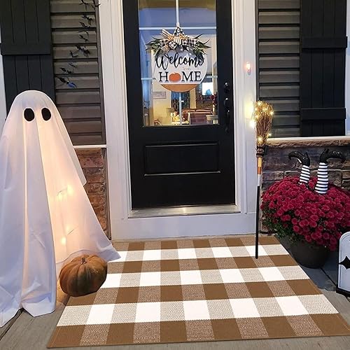 Miniatura 135 de CAINANEL Buffalo - Alfombra de algodón a cuadros de 5 x 7 pies, tejida a mano para interiores y exteriores, alfombra de área para puerta de Tela