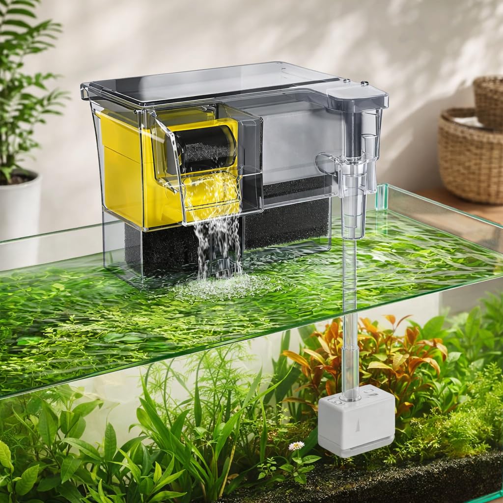 VAYINATO® Multifunctional External Wall-Mounted Waterfall Aquarium Filter with Bio Wheel | 3-Stage Filtration System with Filter Media & Built-in Water Pump (BL-771)-image-27