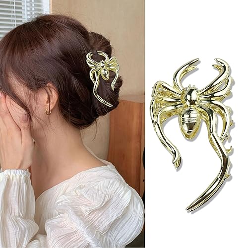 Miniatura 8 de Pinzas de pelo de Halloween para cabello fino, 1 pinza de metal con diseño de araña negra para mujer, accesorios para el cabello de Halloween,
