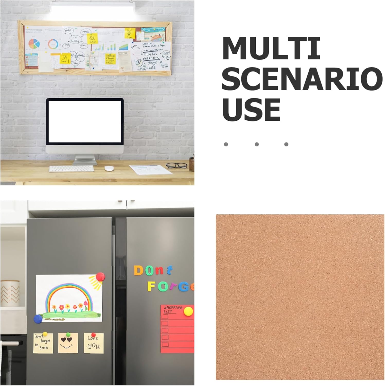 DOITOOL 8pcs DIY Cork Board Squares Creative Message Board for Wall Decoration Reminder and Announcement Use Lightweight High-Density Material for Personal Style and Custom Designs