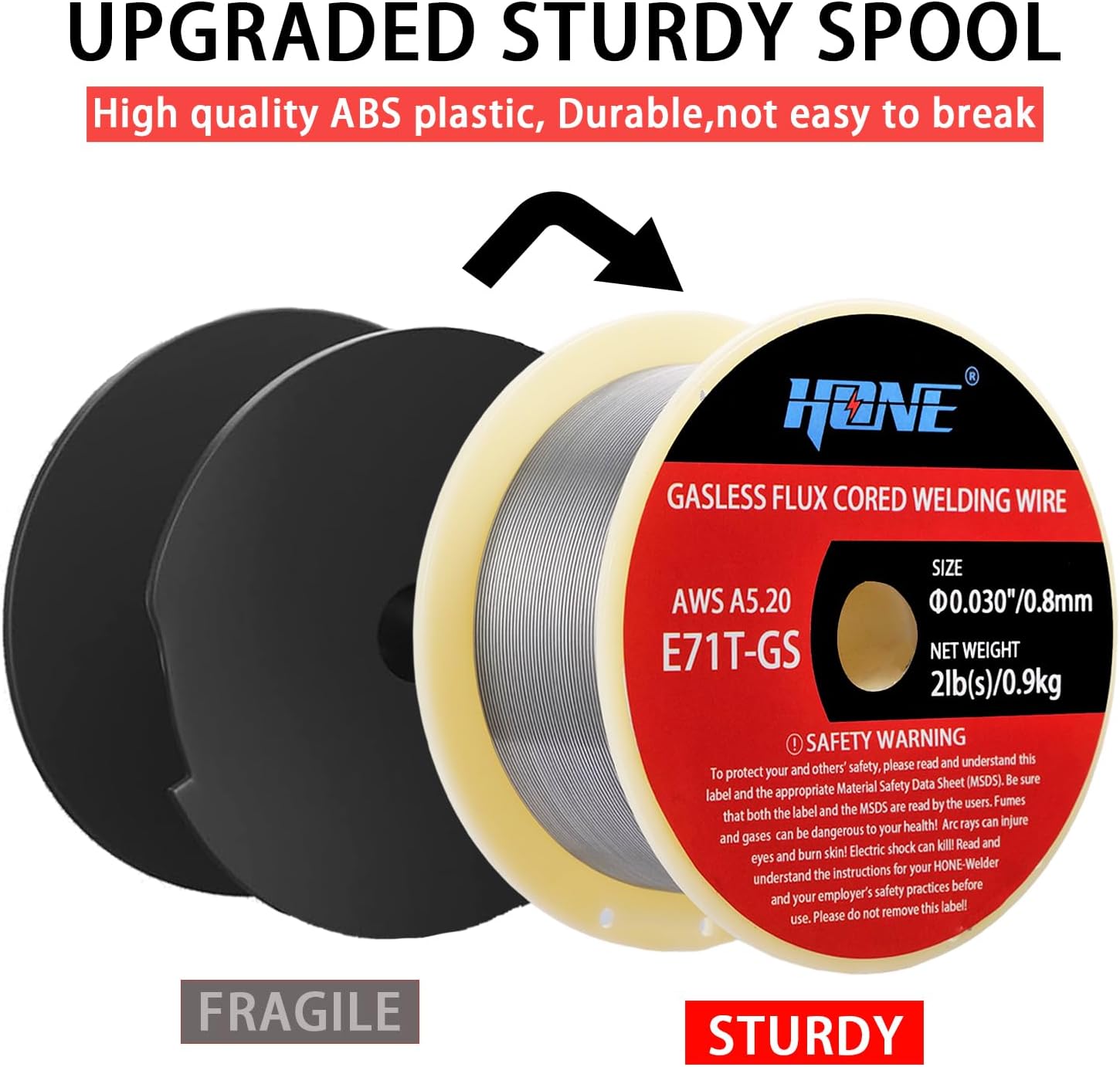 HONE 2-Pack Flux Core Welding Wire, .030"+.035" 2lb E71T-GS Gasless Flux Core Wire with Strong ABS Plastic Spool, Flux Core Wire Low Splatter Mig Welding Wire Compatible With Most Welder.