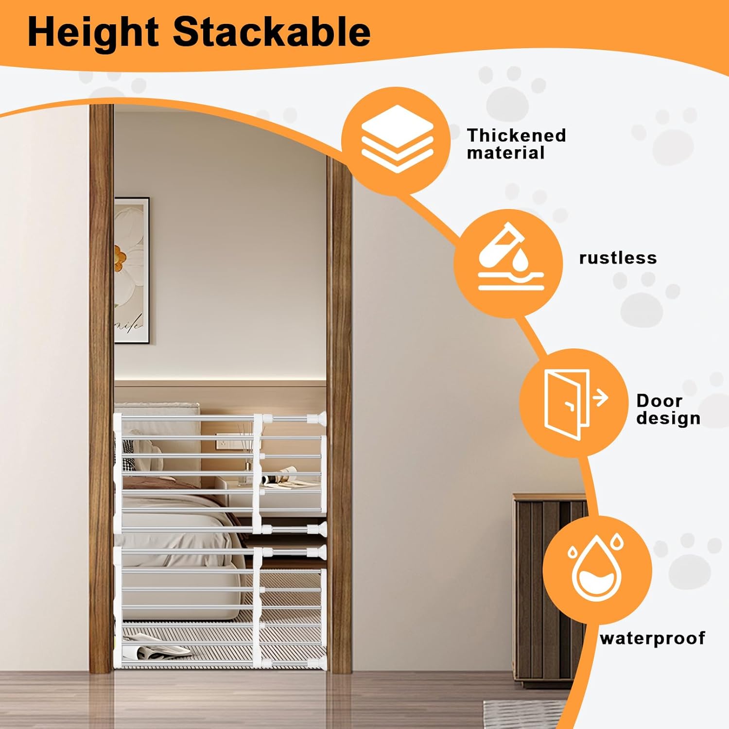 Maerd Short Dog Gates for Doorways,Dog Gate to Step Over,Retractable Puppy Gate for Stairs Indoor with Door,15.7Inch Doggy Gate,Silver and White Pet GATE (Silver, 29''-38'' W, 15'' H)