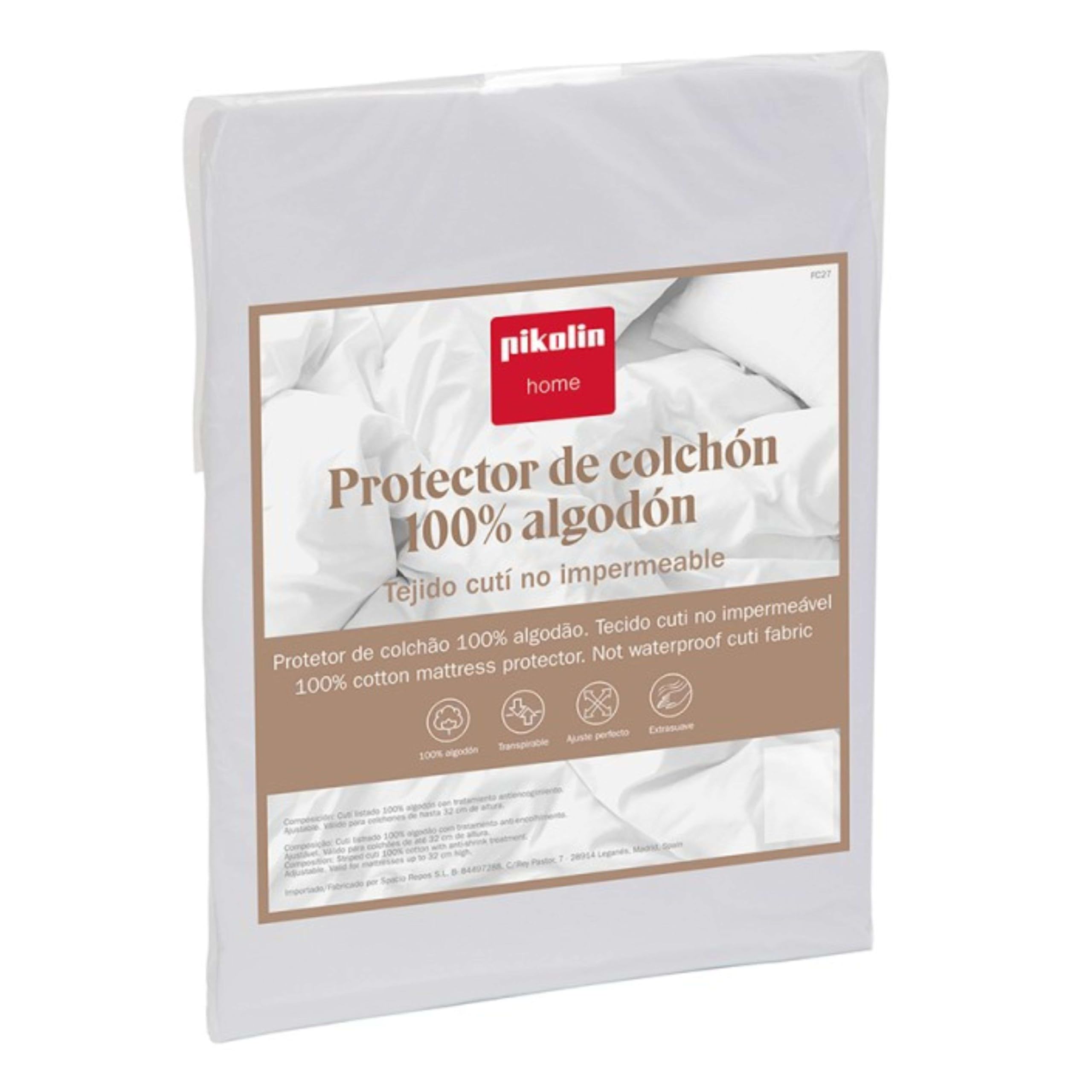 Miroytengo Protector de Colchón Cutí 135x190 cm Transpirable, Antiencogimiento de Algodón Altura Máx 32 cm
