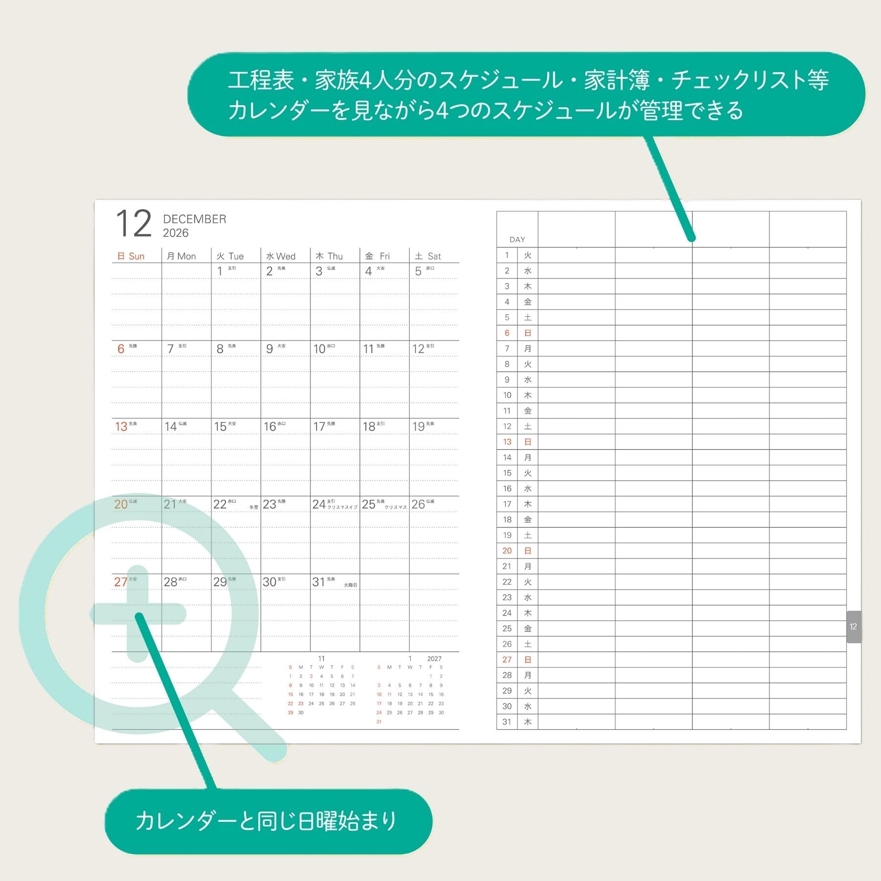 Amazon.co.jp: レイメイ藤井 手帳 2026 スケジュール帳 システムノート