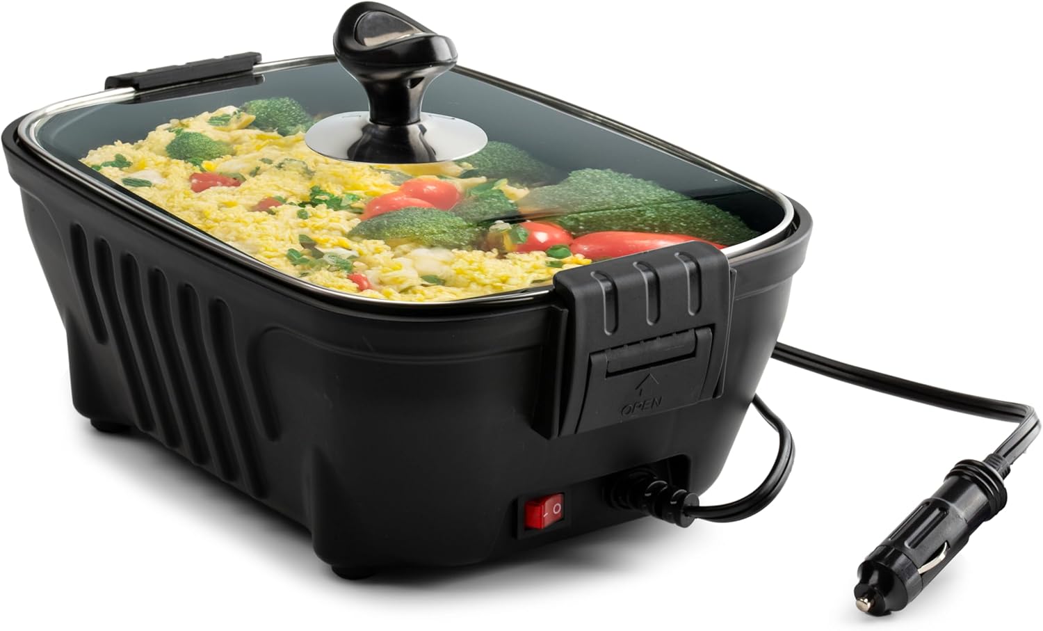 ZONETECH 12V Personal Roaster with Glass Lid Portable Non-Stick 11.5-inch Pan Stay-Cool Handles, Rapid Heat Up, Perfect For Camping, Picnic and more