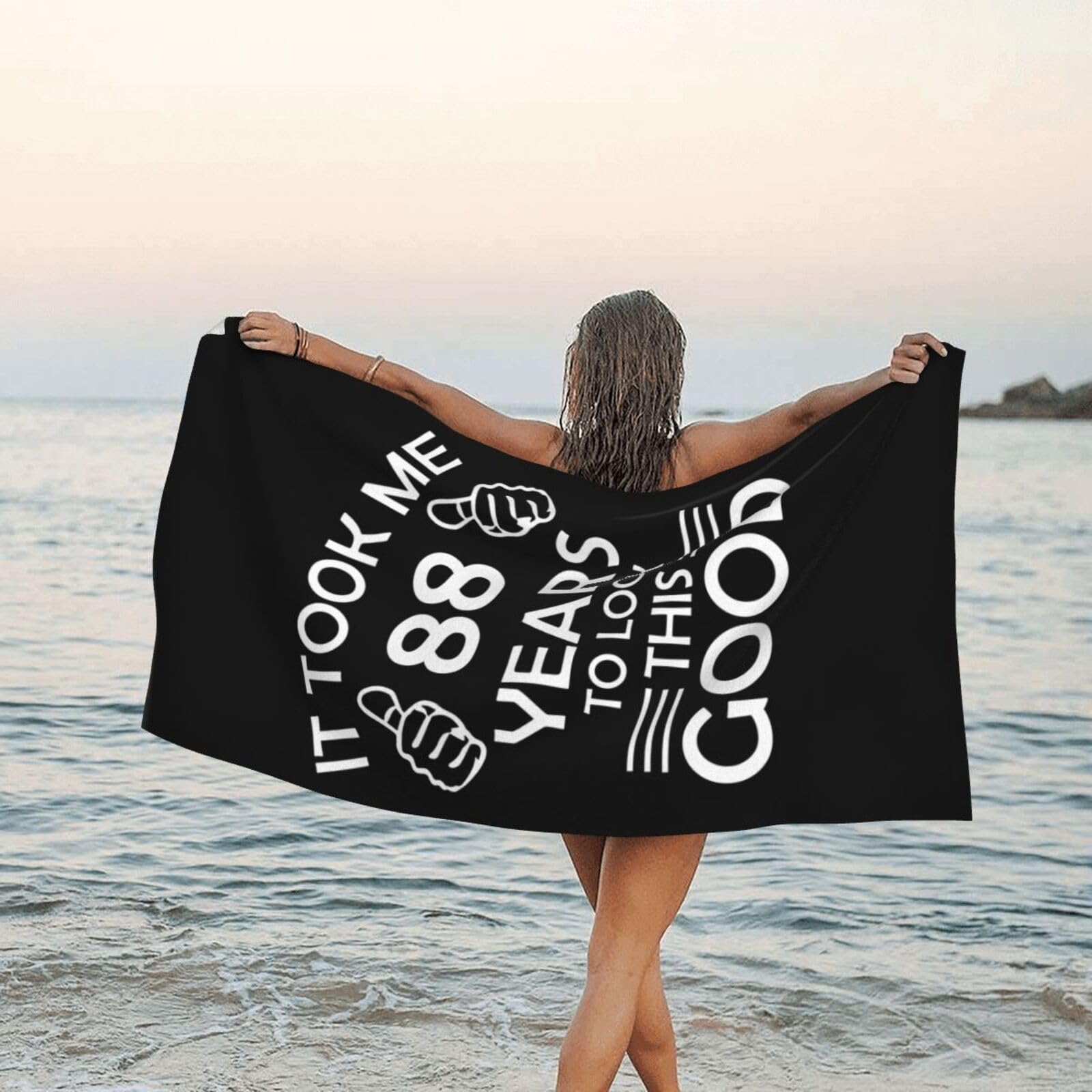 Serviette Joyeux 88e Anniversaire, drap de plage original et sans sable