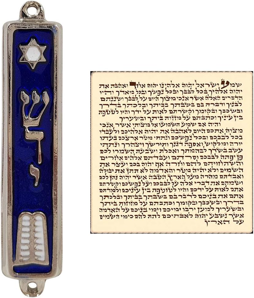 TALISMAN4U Ten Commandments MEZUZAH with Scroll Silver Tone Enamel Israel Judaica Door Mezuza 3.5 Inch