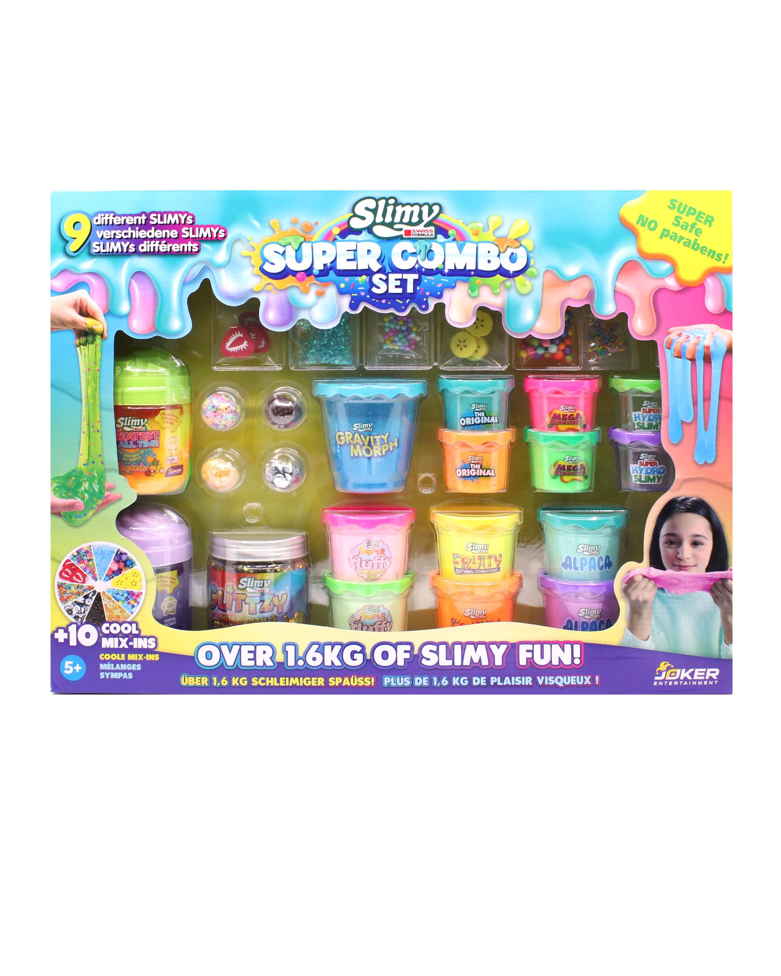 Slimy Super Combo Set – Set originale Slime con 9 diverse masse di gioco e 10 mixin | massimo divertimento per bambini con melma da 1600 g | plastilina elastica in set regalo