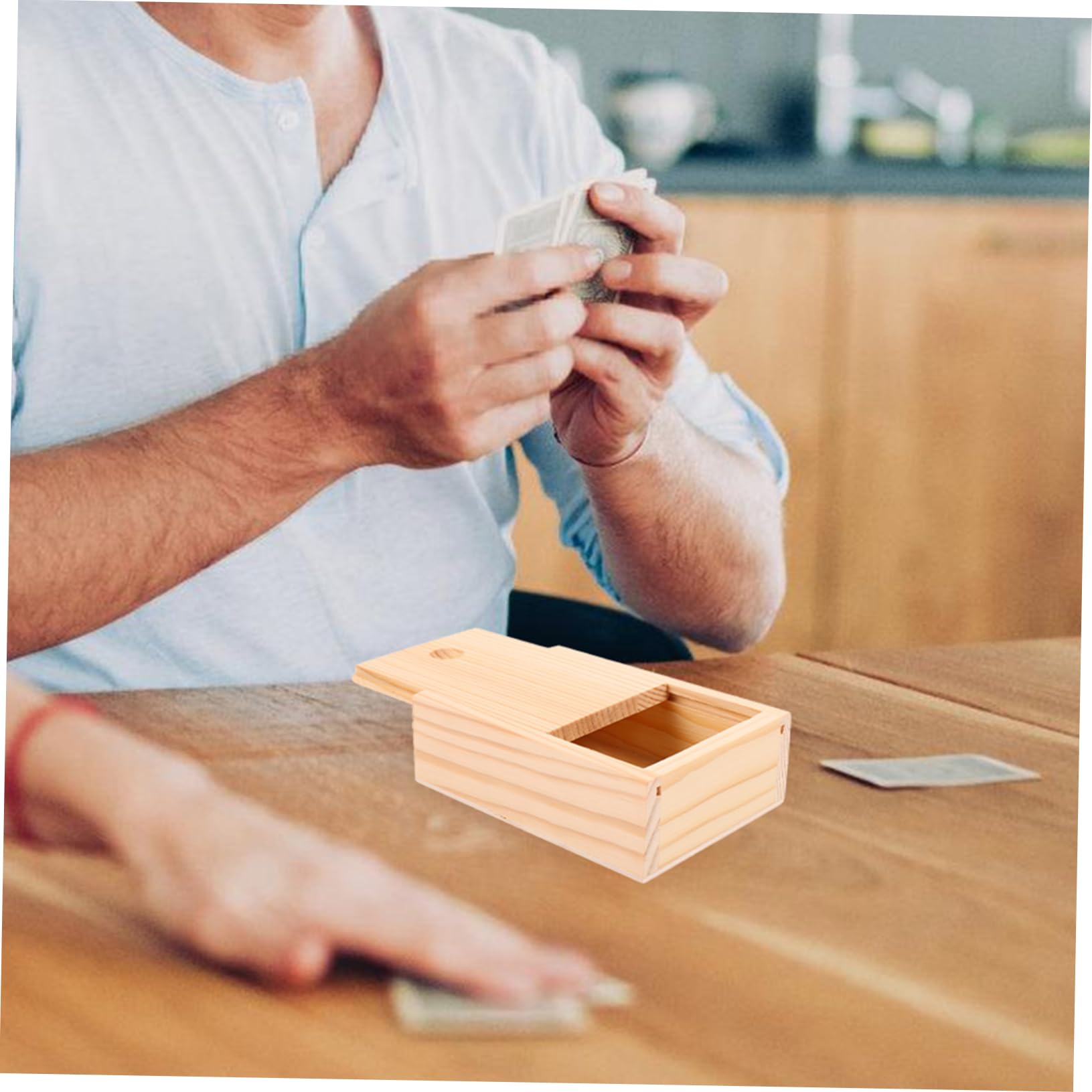 Toyvian cajas de naipes de madera organizador de naipes cajas de poker con tapa titular vacío póker caja madera caja de rectangulares contenedor de dulces
