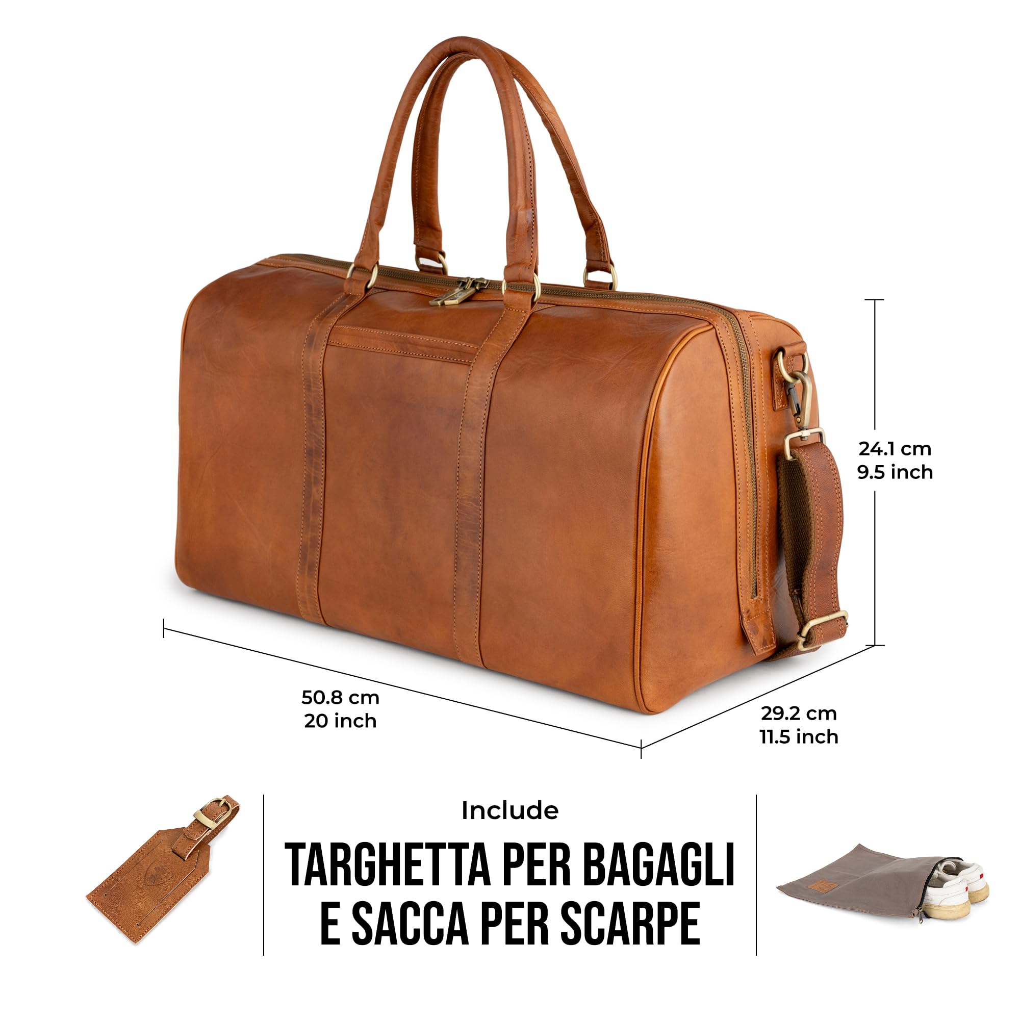 Berliner Bags Borsone da Viaggio Boston in Pelle Conciata al Vegetale, 40L con Ampia Apertura e Tracolla Regolabile, Elegante per Weekend e Lavoro, Uomo e Donna – Marrone