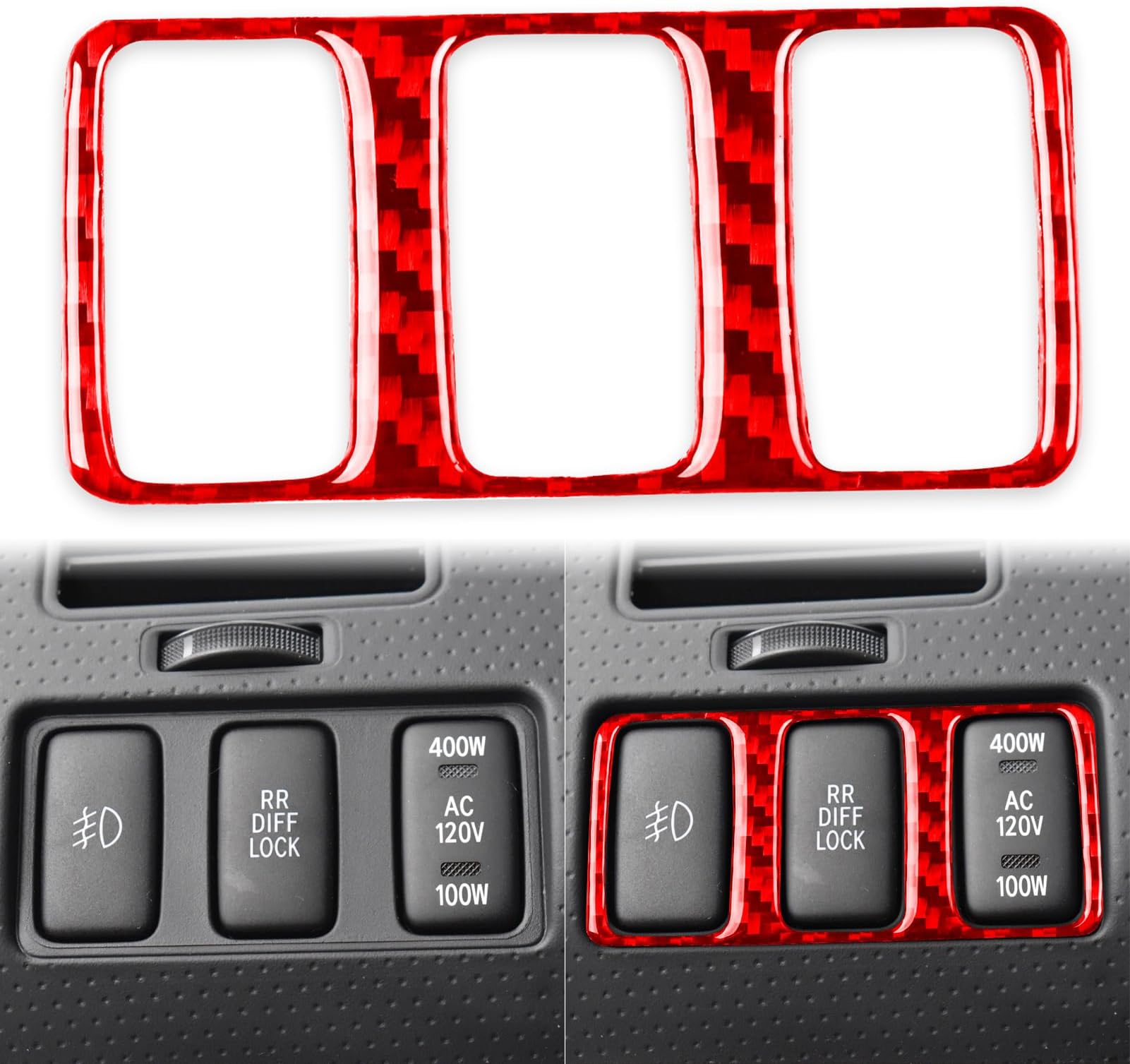 Generic Real Carbon Fiber Headlight Power Switch Light Control Adjustment Button Frame Cover Interior Trim Sticker Accessories Cover Compatible with Toyota Tacoma 2005-2015 Red, TY7254