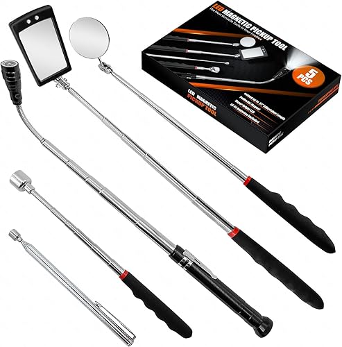 Regalos para hombre, 5 piezas, herramienta magnética de recogida, regalos de cumpleaños de Navidad para él, linterna flexible telescópica con