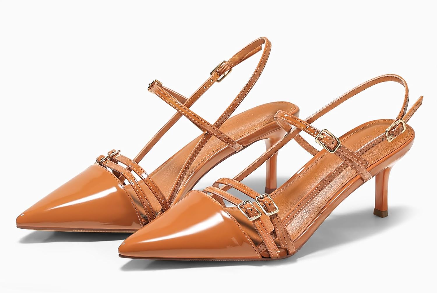 Coutgo Womens Slingback High Heels Strappy Closed Pointed Toe Pumps Ankle Strap Dress Shoes - Image 4