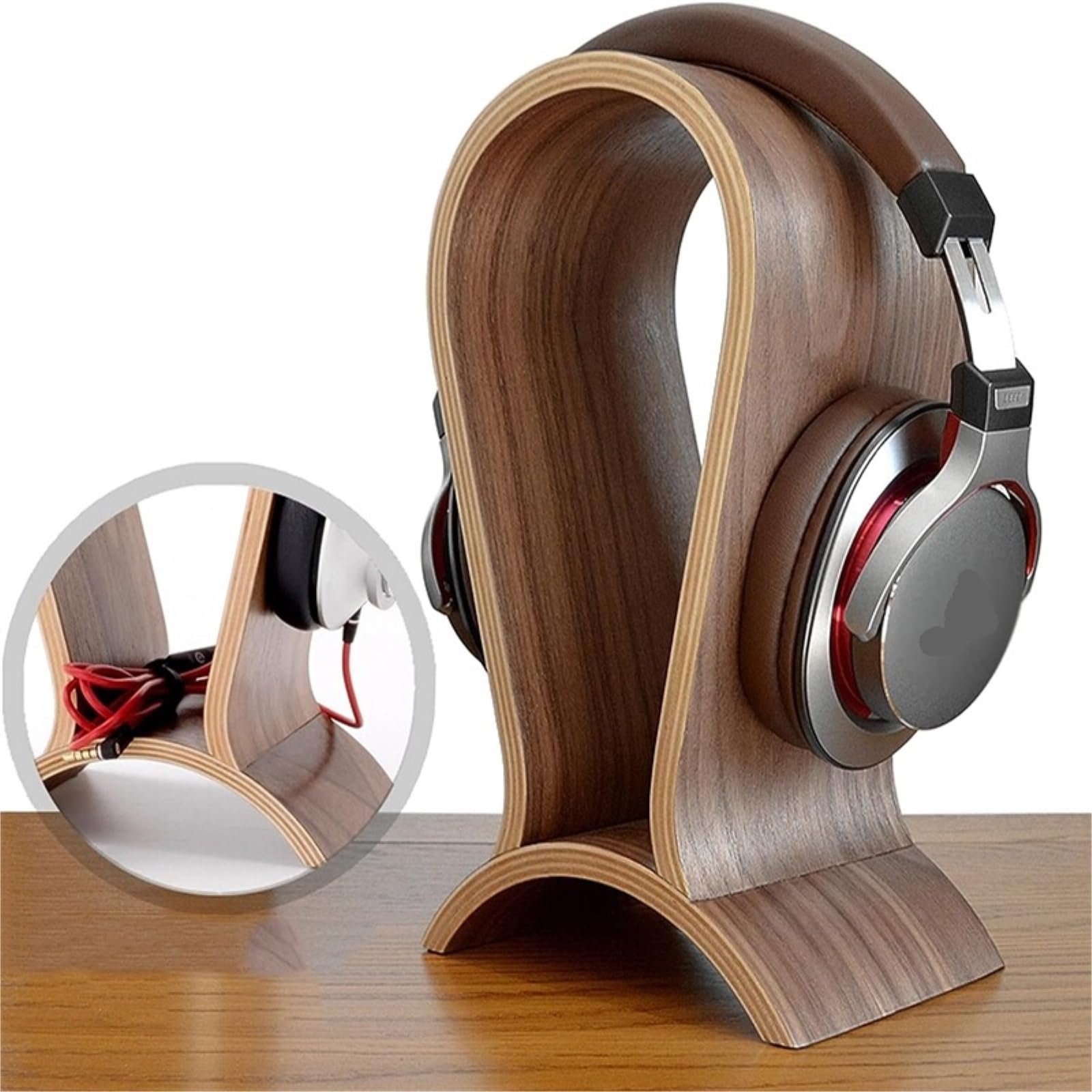 MRKU Supporto per Cuffie, Gancio per Cuffie, Supporto da scrivania in Legno massello di Noce, Display per PC da Gioco