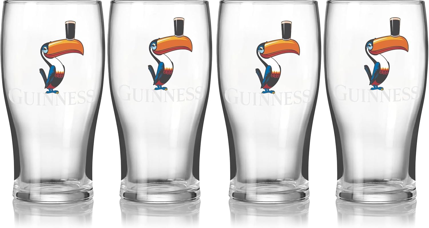 Guinness Toucan Stout Beer Glass Twin Pack | Certified Official Merchandise 20oz Glass | Gifts for Beer Lovers