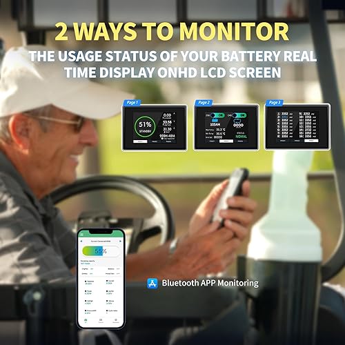 Miniatura 5 de LOSSIGY Batería de litio para carrito de golf de 36 voltios con cargador LiFePO4 de 25 A, energía utilizable de 5.76 Wh, Bluetooth BMS de 200 A,