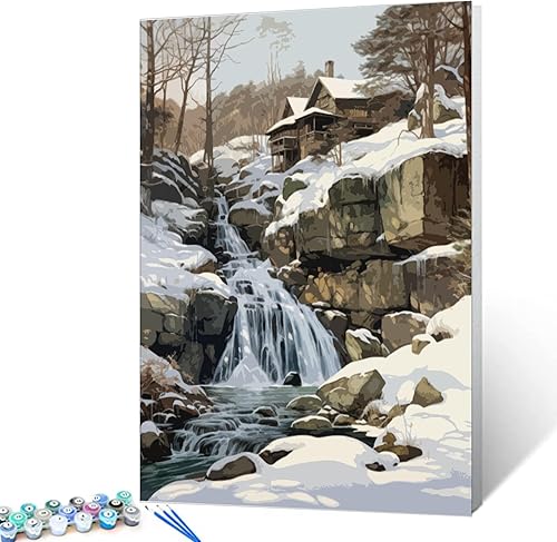 Miniatura 13 de Pintura por números, bosque de otoño, cascadas, paisaje, paisaje abstracto, pintura sobre lienzo con pinceles, pinturas acrílicas, perfectas