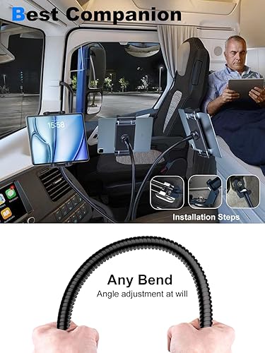 Miniatura 7 de Soporte para tablet para asiento de coche o camión, soporte largo de 19.7 pulgadas, brazo de cuello de cisne resistente para iPad Pro 12.9 Air Mini,